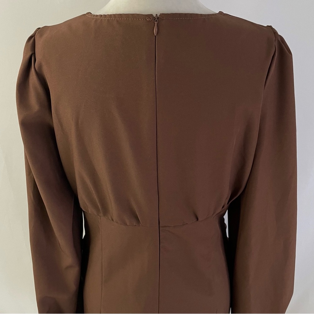 Pretty Little Thing Ruched Long Sleeve Bodycon Mini Dress Chocolate Brown Size 6 - Picture 12 of 16